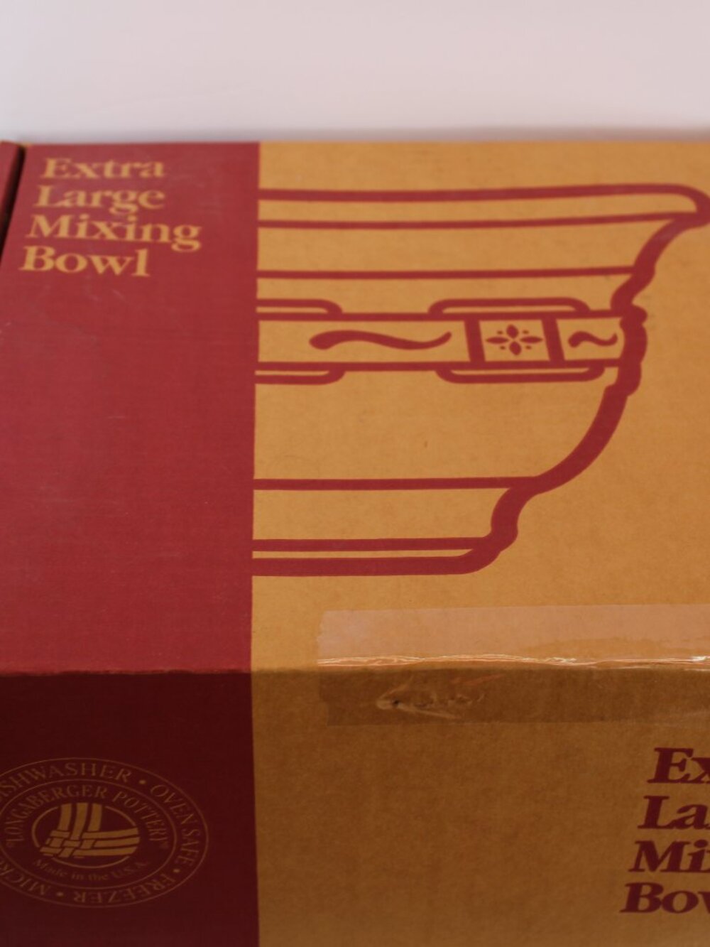 NIB Longaberger Pottery Ex. Lg Mixing Bowl Beige Basket Design MI USA - Picture 4 of 7